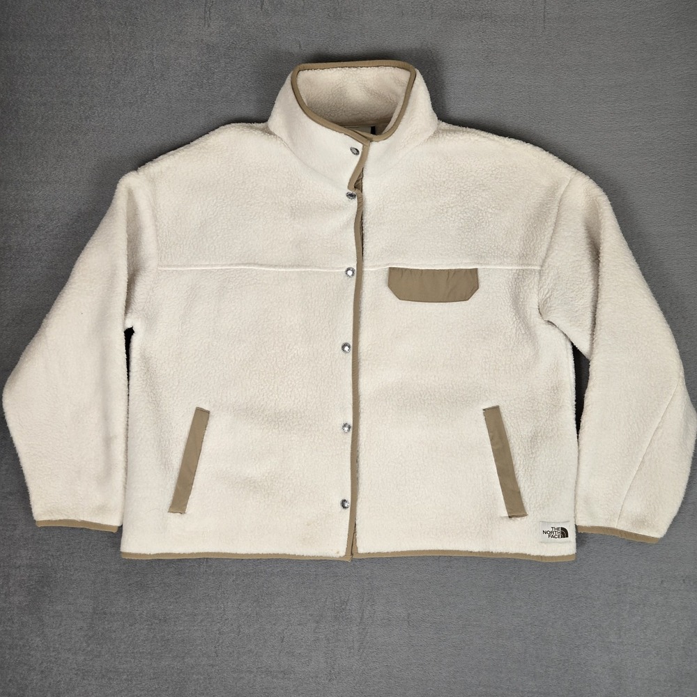 The North Face Cragmont Fleece Jacket Womens XL Cream/Tan Fuzzy Warm Snap Up